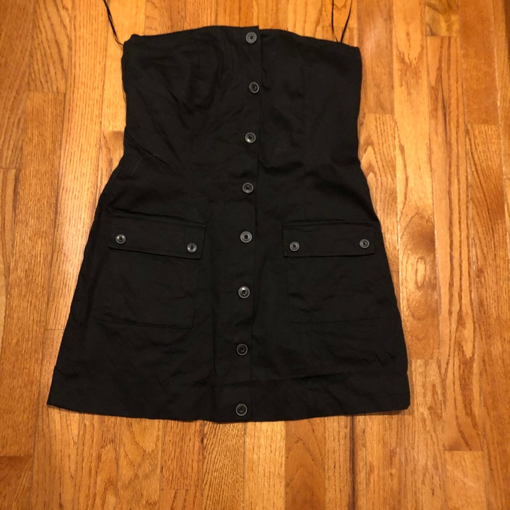 Intermix Strapless Button Down Short Dress Black Sz S